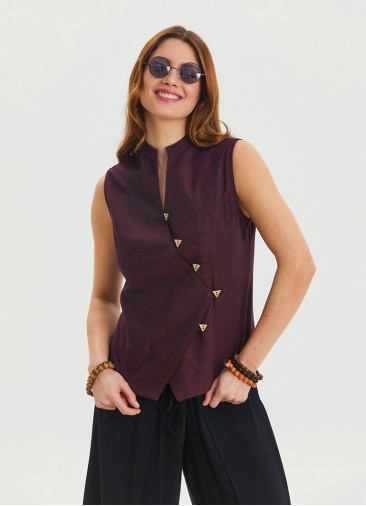 V Neck Cross Buttoned Red Authentic Blouse 4547